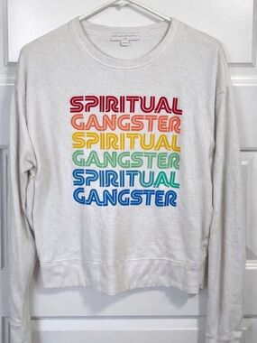 Spiritual Gangster Cropped Rainbow Graphic Sweatshirt Boho Yoga Large